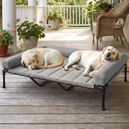 Veehoo Outdoor Elevated Dog Bed with Waterproof Bolster Cushion, Cooling