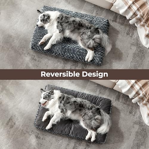 Double-Sided Dog Bed Medium Size Dog, Washable Dog Crate Beds, Thick Supportive Pet Sleeping Mat, Reversible Dogs Pillow Weight Up to 35 lbs, 30x20, Dark Grey