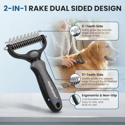 Undercoat Rake, Dematting Metal Comb and Bathing Brush For Dogs and Cats