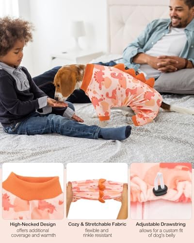 CuteBone Dinosaur Costume Dog Pajamas, Stretchy Spandex Crystal Velvet Sleepwear Coat for Small Dogs, Soft & Warm Pet Outfit Clothes for Cold Weather, Cozy Pullover Design COSP18XS