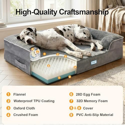 OhGeni Orthopedic Jumbo Sized Dog Bed Couch, Memory Foam, 52-inch (Gray)