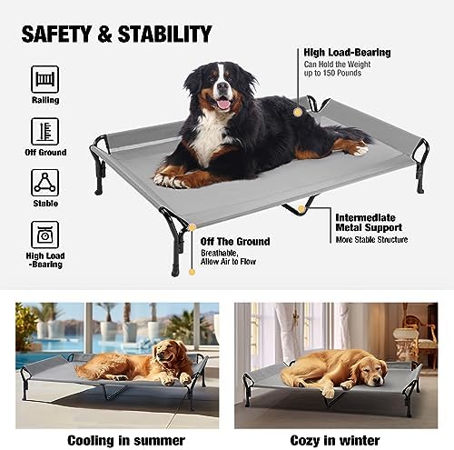 Veehoo Cooling Elevated Dog Bed, Raised Dog Cot with Guardrail & Headrest