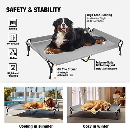 Veehoo Cooling Elevated Dog Bed, Raised Dog Cot with Guardrail & Headrest