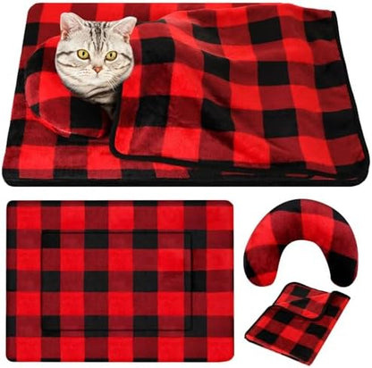 Namalu Christmas Pet Bed Mats with Puppy Dog Blankets and Pillows for Cats Puppy Bed Warm Sleep Mat Fleece Blanket Fluffy Pet Calming Toy Half Donut U Shaped Neck Pillow for Small Dogs and Cats
