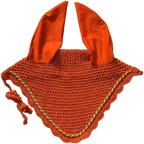 Elegant Horse Ear Bonnet, Fly Veil & Fly Mask – Superior Fly Protection with Style and Comfort for Every Ride (Orange, Pony)