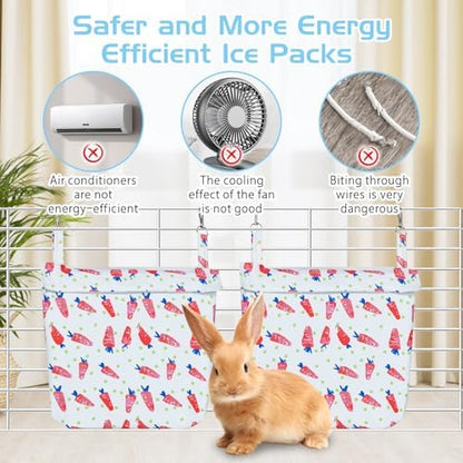 Hamiledyi Rabbit Cooling Pouch with Ice Pack - No Condensation Pad for Bunny Cage Accessories, Washable Cooling Mat for Small Animals,Ferret, Guinea Pig, Chinchilla(Carrot Pattern, 2kits)