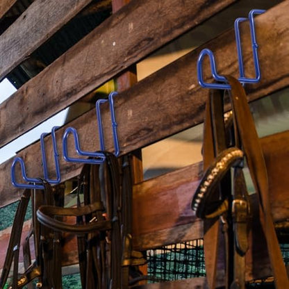 Dunzy 2 Pcs Heavy Duty Horse Tack Hooks Over Rail 4 Inch Metal,Blue