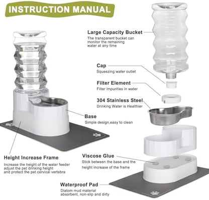 RIZZARI 8L Elevated Dog Water Dispenser: Senior Pets Filtered Hydration