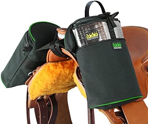 TrailMax Horse Horn Bags for Trail Riding – Medium & Large Western Saddle Horn Bags for Horses & Mules, Insulated Trail Gear with Secure Fit & Grab-and-Go Liners, Large, Black with Green Piping