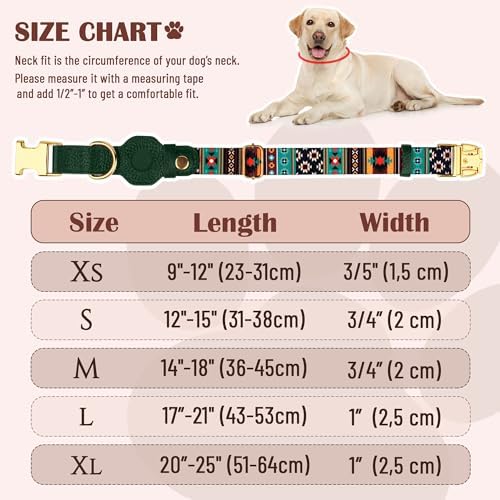 AirTag Dog Collar for Small Medium Large Breed - Adjustable Cute Pattern Dog Collar with Airtag Holder - Soft Leather Tracker GPS Apple Air Tag Pet Collars (X-Large, 20"-25" Neck Fit, Tribal)