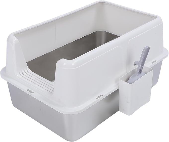 Aramox Half Clad Stainless Steel Cat Bedroom with Metal with High Metal for Cats for Animal Owners and Their Like Friends Closed. (White)