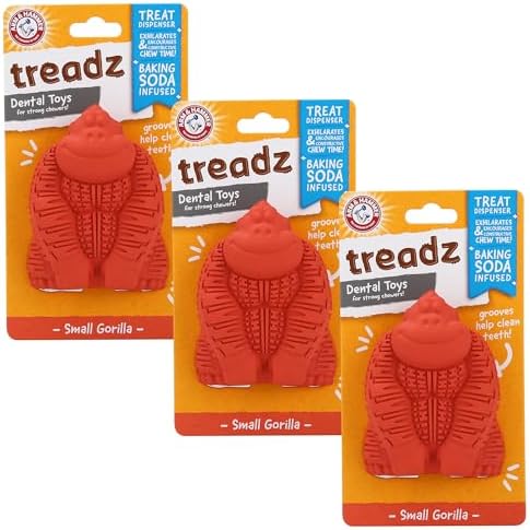 Arm & Hammer Super Treadz Mini Gorilla Dental Chew Toy, Small, 3.5 in, 3-Pk