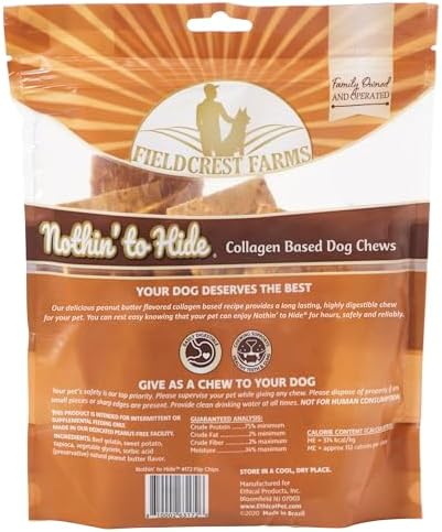 Fieldcrest Farms Nothin to Hide Flip Chips Dog Chews - Natural Rawhide Alternative Treats for Dogs, Collagen Based Snack for Moderate Chewers Up to 35lbs, Peanut Butter Flavor -1 Pack (8 Chips)