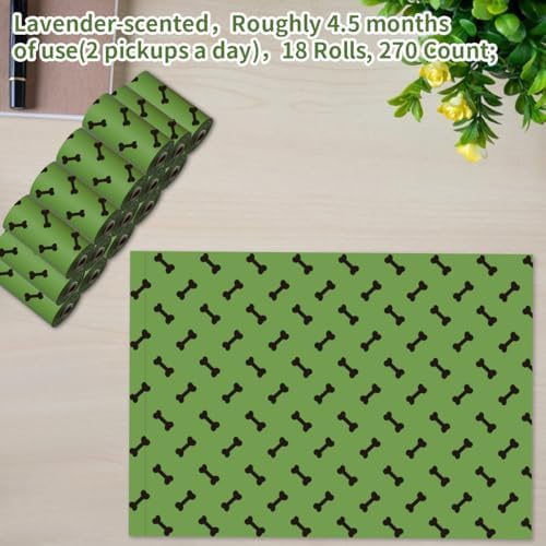 Green Dog Poo Bags Lavender scent - 270 Large Poop Bags, Extra Thicken Strong Corn Starch Blended Leak Proof Poop Waste Bag for Dogs