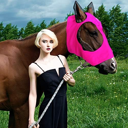 Weewooday 3 Pcs Horse Fly Mask with Ears, L, Purple, Black, Pink