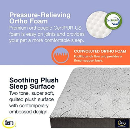Serta Orthopedic Quilted Pillow Top Dog Bed for Pets – Slate Gray (X-Large)