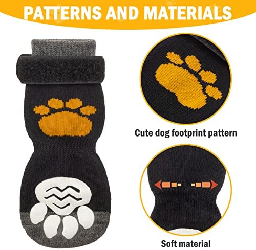 PUPTECK Anti-Slip Dog Socks with Double Sides Grips for Small Medium Large Dogs Hardwood Floors Prevents Licking, Dog Shoes for Hot Pavement Traction Control Paw Protector for Senior Dogs,Golden Paw L