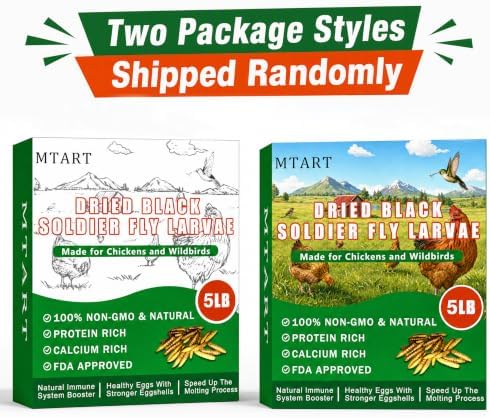 MTART 5LB Dried Black Soldier Fly Larvae Chicken Feed, 100% Natural Non-GMO More Calcium Than Dried Mealworms, High Protein Chicken Treat for Layer Hens, Birds, Ducks