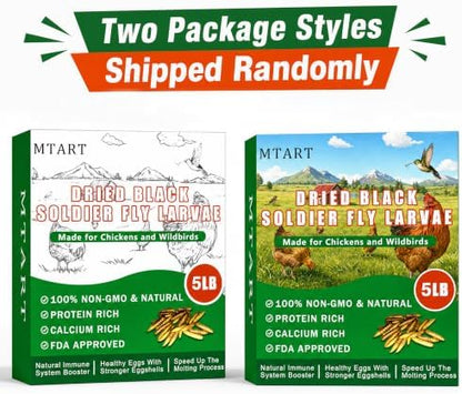 MTART 5LB Dried Black Soldier Fly Larvae Chicken Feed, 100% Natural Non-GMO More Calcium Than Dried Mealworms, High Protein Chicken Treat for Layer Hens, Birds, Ducks