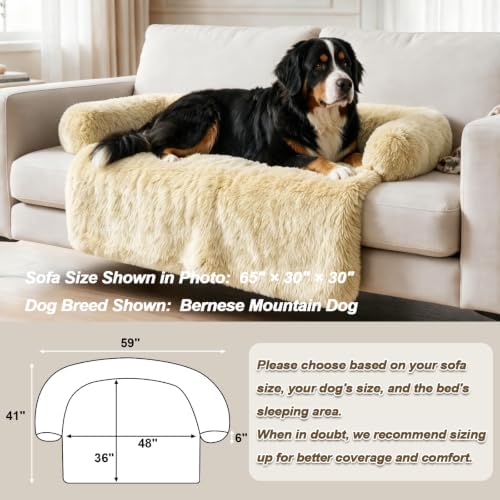 GGIB Calming Dog Bed Fluffy Plush Dog Mat for Furniture Protector with Removable Washable Cover for Large Medium Small Dogs and Cats (Extra Extra Large, Beige)