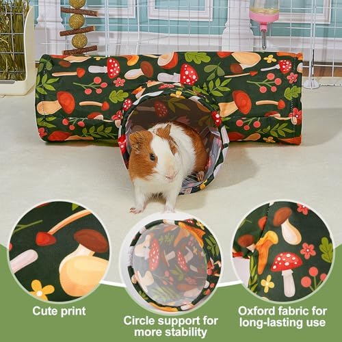 Bienbee Guinea Pig Tunnel, 3 Way Washable Guinea Pig Hideout,Foldable Rabbit Tunnel Guinea Pigs Toys for Bunny Hamster Chinchilla Ferret Rabbit Guinea Pigs Accessories Mushroom