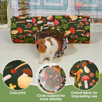 Bienbee Guinea Pig Tunnel, 3 Way Washable Guinea Pig Hideout,Foldable Rabbit Tunnel Guinea Pigs Toys for Bunny Hamster Chinchilla Ferret Rabbit Guinea Pigs Accessories Mushroom