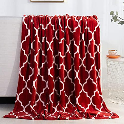 Valerian Luxury Velvet Super Soft Light Weight Blanket Prints Fleece Throw - All Year Round Home Decor, Fuzzy Warm and Cozy Throws, Couch and Gift, 50 x 60 inch, Quatrefoil Burgundy