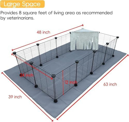 CHEGRON Portable Guinea Pig Cages with Liner & C&C Grids Rabbit Cages Small Animal Cage PVC Bottom Small Animal Playpen for Rabbit Bunny Hedgehog Chinchilla 12PCS Metal Grids 48"x24"x12"