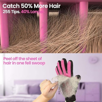 Pet Hair Removal Glove with 255 Silicone Tips for Dogs & Cats, Right Pink