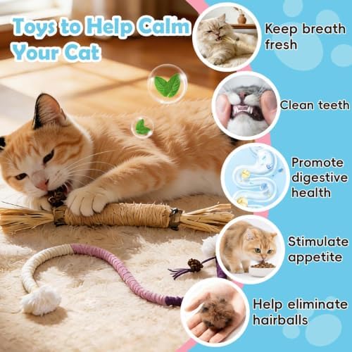 7-in-1 Kitten Toys for Indoor Cats with Washable Adhesive Suction Cup, Hanging Interactive Cat Toys, Silvervine Stick and Sisal Chew Rope Catnip Teething Toy for Bored Kitten (Pink)