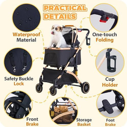 Pet Stroller for Small Dogs Cats, 6 Shock Absorption System