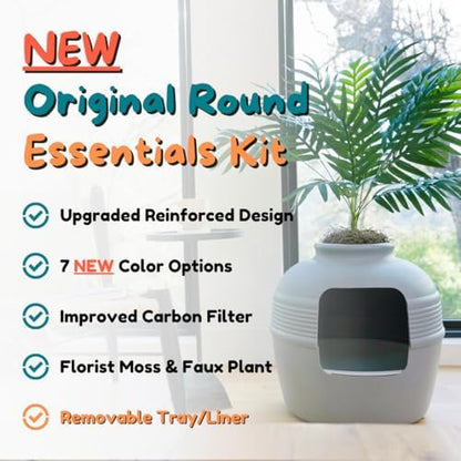 Good Pet Stuff Original Hidden Litter Box Planter, Decorative Cat Litter Enclosure with Carbon Filter, Artificial Palm Plant, Upgraded Design, Easy Clean Litter Tray, Essentials Kit, Stone Gray