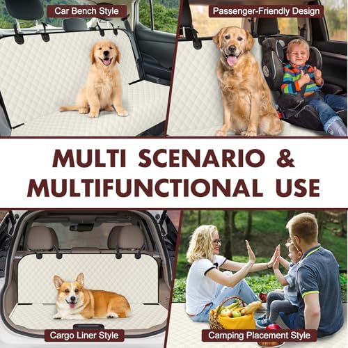 Waterproof Dog Backseat Cover for Cars, Non-Slip Pet Seat Protector, Beige