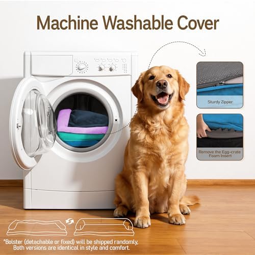Comfort Expression Washable Dog Bed with Bolster for Medium to Large Dogs