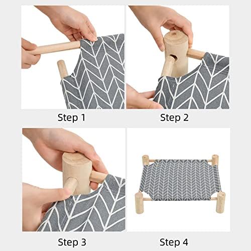 Patas Lague Pet Bed, Small, Elevated Cooling Hammock Bed, Wood, 19x19x5 inches, 20 lbs, Blue Cat, Indoor/Outdoor, Square, for Cats and Dogs