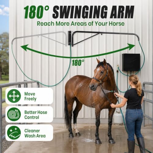 Swinging arm Horse Wash Attachment - Wall-mounted Spray Boom Preventing Tangling and Trampling While Washing Your Horse. Hose Not Included, Fits Standard Garden Hose