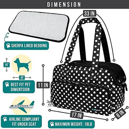 PetAmi Small Dog Purse Carrier, Airline Approved Soft Sided Tote, Polka Dot