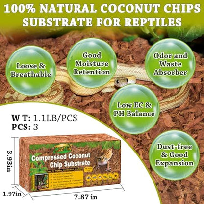 ZeeDix Coconut Husk Chip Substrate for Reptiles, 3 Pack Coconut Husk Mulch