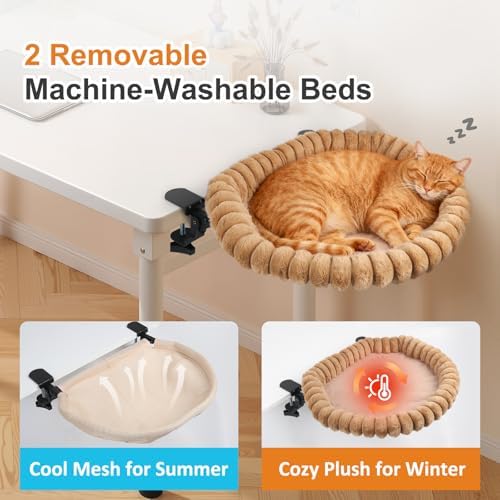 Pawow Large Cat Desk Bed, 90° Foldable, Sturdy Dual Clamp Cat Hammock Perch