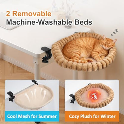 Pawow Large Cat Desk Bed, 90° Foldable, Sturdy Dual Clamp Cat Hammock Perch