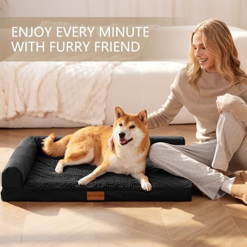 Patas Lague Orthopedic Medium Dog Bed Washable Pet Sofa Bed 30''X20''Black