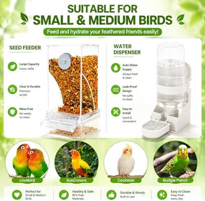 Rypet No-Mess Bird Feeder and Water Dispenser Set for Small Birds