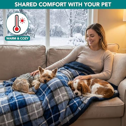 PetAmi Waterproof Dog Blanket for Small Puppy Cat, 29x40, Plaid Light Grey
