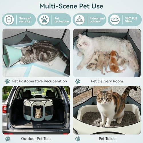 Sieidihit Dog Cat Playpen Tent Crate Cage with Blanket, Small Grey