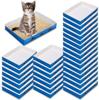 Amyhill 30 Pack Disposable Cat Litter Box Paper Pet Trays,Royal Blue