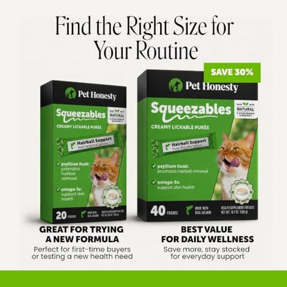 Pet Honesty Vet Backed Hairball Remedy Lickable Puree, Salmon, 40 Ct