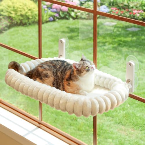 Zakkart SnugCloud Foldable Cat Window Perch (Cream White, M)