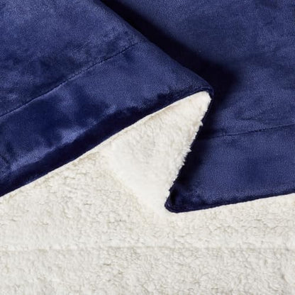 Amazon Basics Reversible Sherpa Throw Blanket, Warm for Bed and Couch, 50"x60", Navy