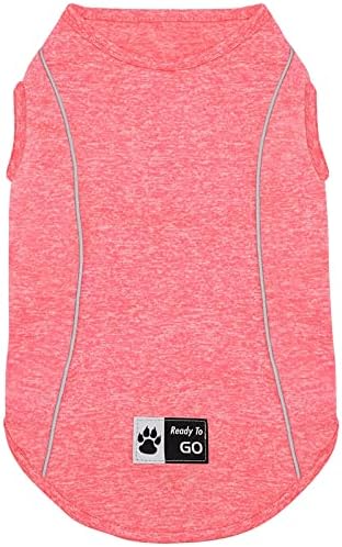 KYEESE Reflective Dog Shirt, Lightweight Sun Protection Dog T Shirts for Small Dogs, Breathable Sleeveless Pet Tank Top Summer Dogs Clothes for Night Walking Outdoor, Coral Red, M