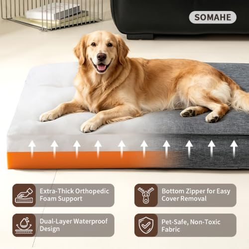 SOMAHE Waterproof Orthopedic Dog Bed, Washable, Large 35x28x4 Black